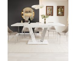 KOMHTOM - Uitschuifbare Keukentafel - Marmeren Blad 120-160 x 80 x 76 cm - Vlinderonderstel - Geschikt voor Keuken en Woonkamer