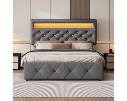 KOMHTOM Volwassenenbed bed Tweepersoonsbed 140x200 cm met onderschuifbed en opbergvak grijs