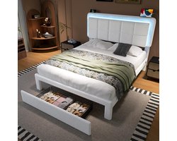 KOMHTOM Volwassenenbed met lades 140x200 cm frame van ijzer en hout verstelbaar hoofdeinde sfeerverlichting van fluweel Teddy