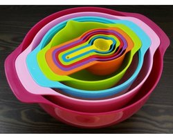 Kommen Set - Mengkommen - 10 delig Keuken - Beslagkom - Vergiet - Zeef - Kom met Tuit - 6 Maatscheppen - Kado Tip !!