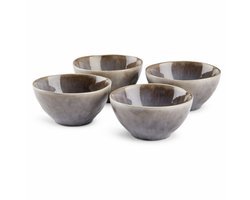 Kommetjes Set van 4 – Aardewerk Schaaltjes met Glanzende Grijs/Bruine Glazuur – Ontbijtkom / Dessertkom – Keramische Servies Set