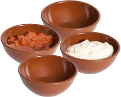 Kommetje/serveer schaaltje - 4x - ontbijt/hapjes - Spaans terracotta - stapelbaar - 18 x 7 cm - Soepkommen