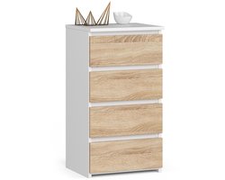 Kommode CL4 met 4 Lades / AKORD Furniture Factory / Wit – Sonoma Eik / 40x74x35 cm