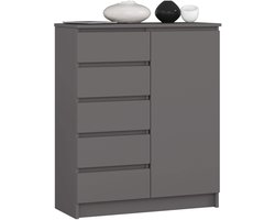 Kommode K80 met 5 Lades en 1 Deur / AKORD Furniture Factory / Grafietgrijs / 80 x 97 x 35 cm