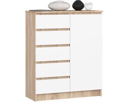 Kommode K80 met 5 Lades en 1 Deur / AKORD Furniture Factory / Sonoma Eik - Wit / 80 x 97 x 35 cm