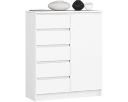 Kommode K80 met 5 Lades en 1 Deur / AKORD Furniture Factory / Wit / 80 x 97 x 35 cm