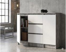Kommode met 3 Schubladen en 2 Deuren 101x76x35 cm – Moderne Ladekast met 4 Regalböden, Compacte Opbergkast voor Woonkamer & Slaapkamer, Wit Mat – Yesdeals