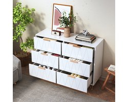 Kommode met 6 lades, wit dressoir 100x34x72.5 cm, sideboard met gouden metalen poten, woonkamer kast