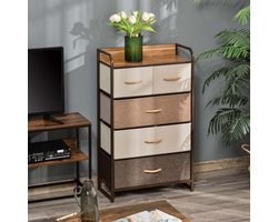 Kommode, Sideboard mit 5 Faltbaren Stoff-Schubladen, Griff, Aufbewahrungsschrank mit Kippschutz für Wohnzimmer, Schlafzimmer, Braun