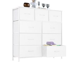 Kommode voor slaapkamer - Brede ladekast met 9 stoffen lades - Lades met handgrepen-100×30×100CM - Opbergkast voor woonkamer, kinderkamer of kantoor - Wit