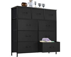 Kommode voor slaapkamer - Brede ladekast met 9 stoffen lades - Lades met handgrepen - Opbergkast voor woonkamer, kinderkamer of kantoor - Zwart