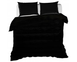 KONEY - Dekbedovertrekset 150 x 200 cm - 2 kussenslopen 50 x 60 cm - microvezel satijn - Zwart