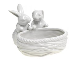 Konijnen met nest, tafeldecoratie, paasnest, porseleinen decoratie, de