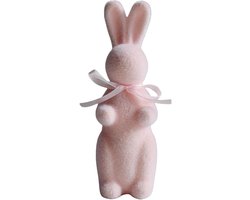 Konijnenbeeld met vlinderdas - Paashaas sculptuur - Paasdecoratie - Schattig en realistisch - 27 g - Roze