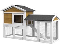 Konijnenhok 147×54×84 cm wit hout, konijnenkooi, dierenverblijf, konijnenhuis, stabiel en duurzaam, praktisch en mooi, geschikt voor konijnen en andere kleine huisdieren, voor binnen en buiten