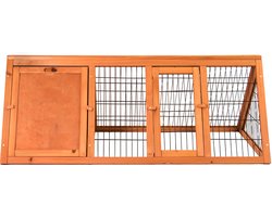 konijnenhok van hout, driehoek, ook voor cavia's, dierenkooi voor buiten met uitloop, groot 120 x 50 x 45 cm