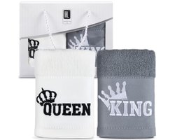 Koningspaar Handdoekenset - King & Queen - Katoenen Luxe Handdoeken - voor Stelletjes - Partner geschenk set