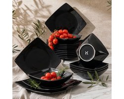 KONSIMO® EPIRI - Serviesset - 18 delig - 6 persoons - Keramiek - Geproduceerd in Europa - Zwart - Dessertbord, Diepbord, Dinerbord