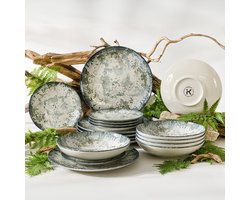 KONSIMO® FINGO - Serviesset - 18 delig - 6 persoons - Porselein - Geproduceerd in Europa - Dessertbord, Diepbord, Dinerbord
