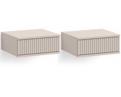 KONSIMO® RECTUS Nachtkastje Set van 2 - met lade - Hangende - Bijzettafeltjes (2 stuks) - Beige/Romig