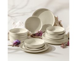 KONSIMO® VICTO - Serviesset - 18 delig - 6 persoons - Keramiek - Geproduceerd in Europa - Beige - Dessertbord, Diepbord, Dinerbord