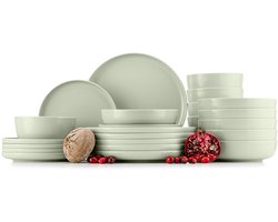 KONSIMO® VICTO - Serviesset - 24 delig - 6 persoons - Keramiek - Geproduceerd in Europa - Beige/Groen/Matgrijs - Dessertbord, Diepbord, Kom, Dinerbord