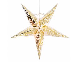 Konst Smide – Hangende Kerstster met Verlichting – Ø 45 cm – Inclusief E14 LED-lampje en 3,5 Meter Kabel – Wit met Goud