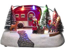 Konstsmide Kerstdorp kerst tafereel - kerstman met caravan - 18,5 cm - met led verlichting - kerstdorpje beeldje - kerstbeeld