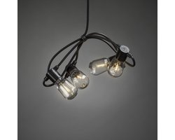 Konstsmide Sweden ® 2386-800 - Snoerverlichting - Premium 20 lamps LED feestverlichting ** new version 2021**  - 4 traps dimmer - extra warmwit - 4.75m verlichte lengte – spacing 25cm – aansluitsnoer 10m - 6V buitentrafo - voor buiten of binnen
