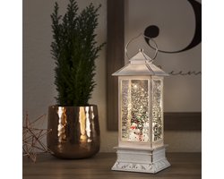 Konstsmide Sweden ® 4365-200 - Kerstdecoratie - LED verlichte watergevulde lantaarn met sneeuwpoppen en sneeuweffect - 10.5x27.5cm - op batterij - 5u timer of permanent - voor binnen - warmwit