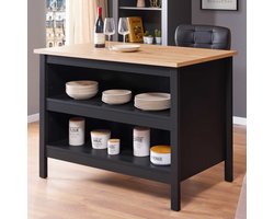 Kookeiland Julina | Ambachtelijk Eikenhouten Blad | 124 x 75 x 91,5 cm | Zwart - Interlink - Keuken eiland - Zwart - Hout