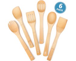 kookgerei set - 6-delige bamboe spatel- en lepelset - Geschikt voor koken - Houten kookgerei