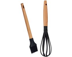Kook/keuken bakset - kwastje en garde - kunststof/hout - kook/keuken/bak accessoire