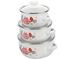 Kookpan 3-delige set - Emaille soeppan - Duurzaam - 3 stuks - Multicolor