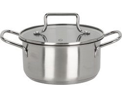 Kookpan speelgoed RVS met glazen deksel - educatief kinderspeelgoed 16cm.
