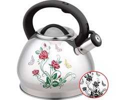 Kookplaat met Ketel - Fluitketel Set - Thuis Koken - Kleurveranderend Bloem Design - 3L Capaciteit - Roze
