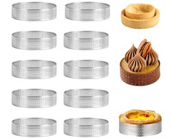 Kookring Set 10-delig - Bakringen - ø 8 Cm - Nauwkeurig koken en bakken - RVS Koekjes Uitstekers - Dessertringen met Gaten - Ronde Roestvrij Staal Taartring Toren Pie Taart Vorm - voor Taarten, Mousse, Taarten, Quiche
