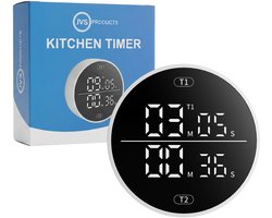 Kookwekker - Dubbele Timer - 2-in-1 - Digitale Kookwekker - Draaiknop - Optellen en Aftellen - Smart Timer - LED Display - Keukentimer - Wit