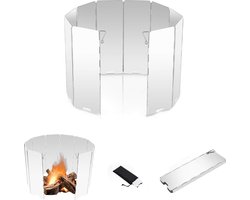 Kookwindscherm - Camping Gasfornuis - Anti-Spatscherm - Vlambeveiligers - Opvouwbaar Aluminium - Windvrij Kookscherm - Buitenkeuken – Campingaccessoires - Buiten Oven - Campingkoker - Gaskoker Windscherm Camping - Universeel - 10 Platen - Zilver