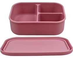 KOOLECO Silicone Bento Box - Siliconen Lunchbox met 3 Vakken - Bento Broodtrommel - Magnetron-, Oven-, Vriezer- en Vaatwasserbestendig - 825 ml - BPA-vrij - Blush Roze