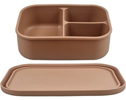 KOOLECO Siliconen Bento Lunchbox - Natural - 3 Vakken - Lekvrij KOOLECO Silicone Bento Box - Siliconen Lunchbox met 3 Vakken - Bento Broodtrommel - Magnetron-, Oven-, Vriezer- en Vaatwasserbestendig - 825 ml - BPA-vrij - Natural Bruin