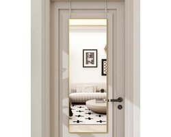 Koonmi Deurspiegel, 122 x 35 cm, robuuste spiegel met minimalistisch aluminium frame met smalle rand, ideaal voor woon- en slaapkamers, grote moderne wandspiegel om achter te hangen, goud
