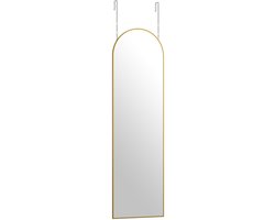 Koonmi - Deurspiegel - Gebogen spiegel - 127 x 41 cm - Gebogen wandspiegel - Moderne minimalistische stijl - Make-upspiegel - Grote spiegel - Goud