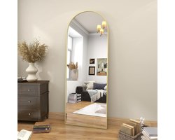 Koonmi gebogen rechthoekige passpiegel, groot formaat 65 x 179 cm, geschikt voor slaapkamers, woonkamers en meer, goud