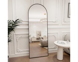 Koonmi gebogen rechthoekige passpiegel, groot formaat 65 x 179 cm, geschikt voor slaapkamers, woonkamers en meer, zwart