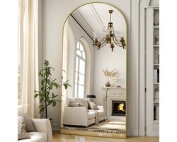 Koonmi gebogen rechthoekige passpiegel, groot formaat 89 x 198 cm, geschikt voor slaapkamers, woonkamers, enz., goud