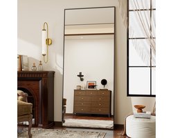 Koonmi rechthoekige passpiegel, groot formaat 89 x 198 cm, geschikt voor slaapkamers, woonkamers en meer, zwart