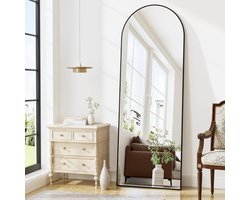 Koonni gebogen rechthoekige passpiegel, 42 x 142 cm, geschikt voor woonkamers, slaapkamers enz., zwart