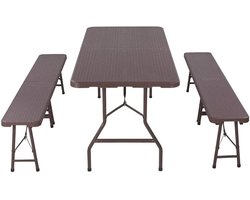 Koopiez Tuinset - Tafel en Bank - Kunststof - Inklapbaar - Waterdicht - Stalenframe - Camping