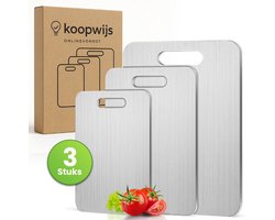 Koopwijs® 3-delige snijplankenset – Titanium Gestabiliseerd Roestvrij Staal – 34x23cm, 29x20cm, 25x15cm – Keuken Snijplank Set - Vermijd Microplastic -